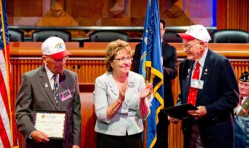 Gerry West and Bob Addison, World War II veterans who served in the same elite U.S. Marines unit and have remained lifelong friends, were inducted into the New York State Senate Veterans Hall of Fame at a ceremony in Albany today.