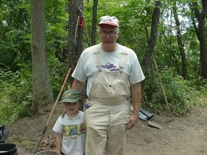 My son Ned and I, 2002, the sutler's site, Fort Edward.