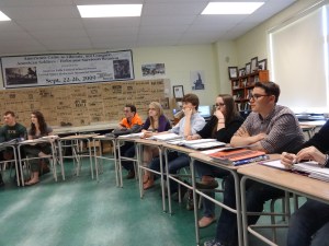 Class of 2014 in my classroom. Watching archival footage of the liberation.