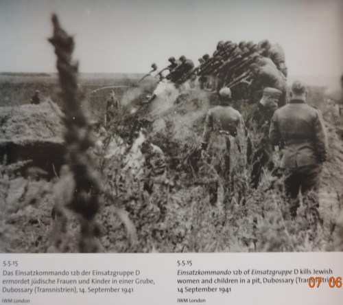 “Einsatzkommando 12b of  Einsatzgruppe D kills Jewish women and children in a pit, Dubossary,  Moldova/Transnistria, 14 Sept. 1941.” Imperial War Museum.