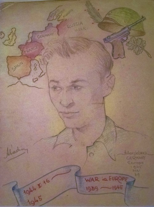 Donald W Rust of Kansas City KS. Hillersleben DP Camp, May 1945. Source: Chriss Brown, granddaughter of Don Rust.