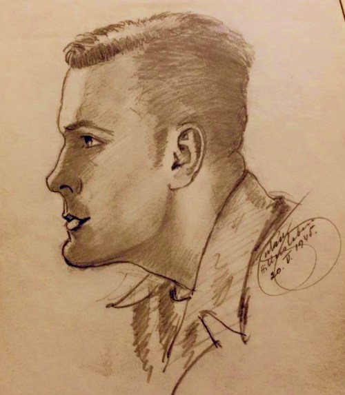 American soldier at Hillersleben, 'Man'.  Ervin Abadi. Completed at Hillersleben DP camp, May, 1945. Soldier Monroe Williams collection.