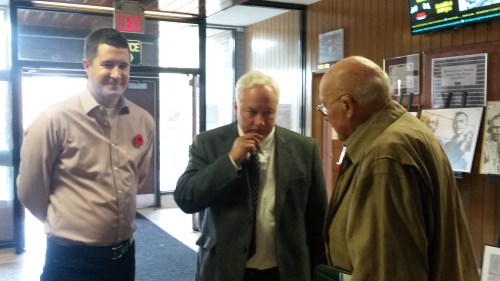 With Mark Celinscak, York University professor and author of the new book, "Distance from the Belsen Heap: Allied Forces and the Liberation of a Nazi Concentration Camp", and survivor Leslie Meisels before our afternoon talk.