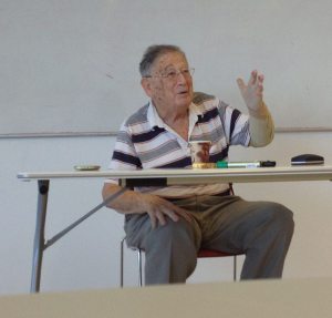 Dr. Yehuda Bauer. Palmach fighter, 1944-1949. Cow milker on Kibbutz, 41 years. Historian and I dare say, philosopher. Honored today to be in his presence.