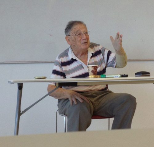 Dr. Yehuda Bauer. Palmach fighter, 1944-1949. Cow milker on Kibbutz, 41 years. Historian and I dare say, philosopher. Honored today to be in his presence.